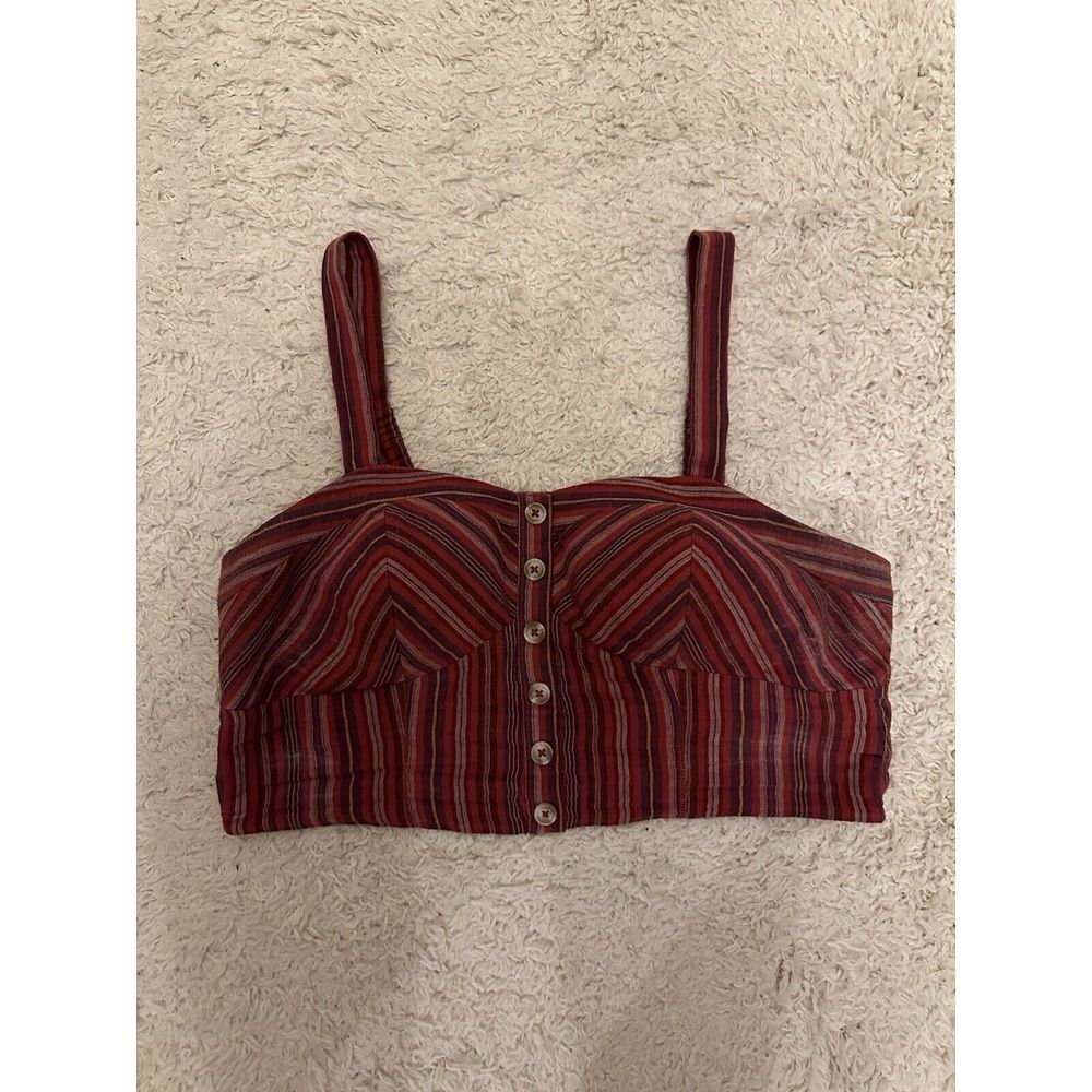 American Eagle Boho Crop Top Womens Medium M Stripe‎ Red Smocked Back Feminine